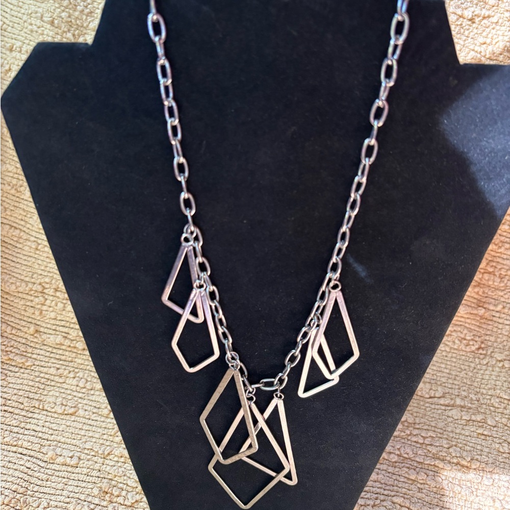 Silver Geometric Necklace statement chain pendant boho hippie
